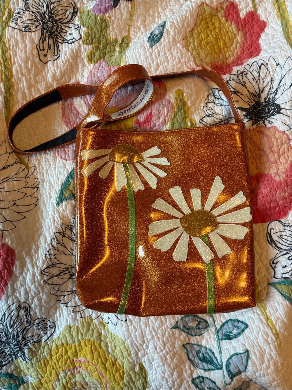 Sparkling Orange Daisy Crossbody Bag